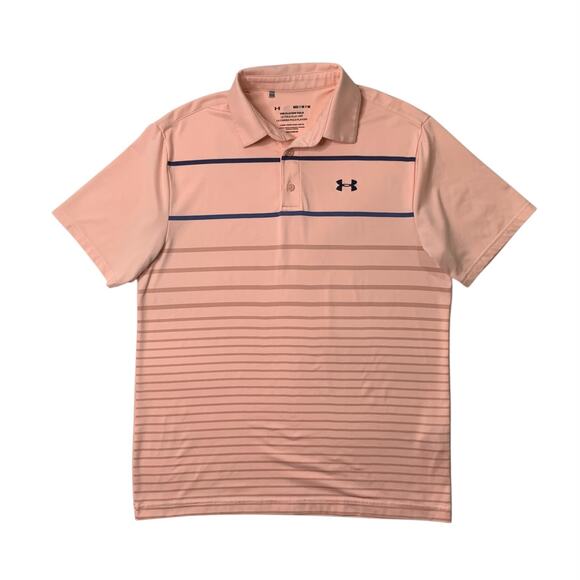 Under Armour Shirt Mens M Medium Bellini Pink Playoff Polo HeatGear Stretch Golf - Picture 1 of 10